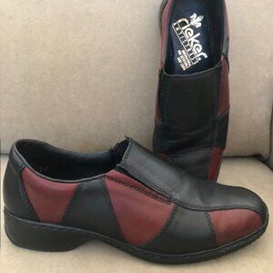 Rieker Colour Block / Patchwork Slip-On Loafers / Flats in Black and Raspberry